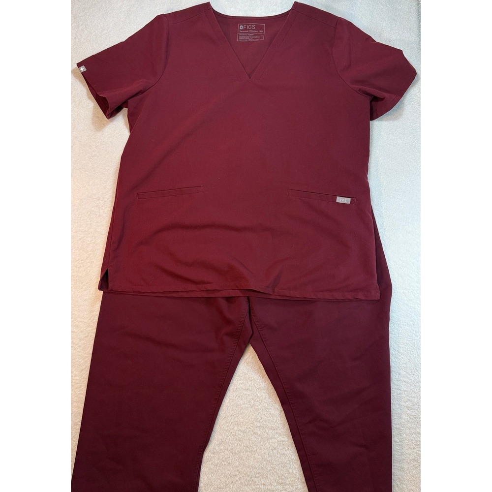 FIGS Technical Collection Scrub Set XXL Burgundy Maroon V-Neck Top & Pants